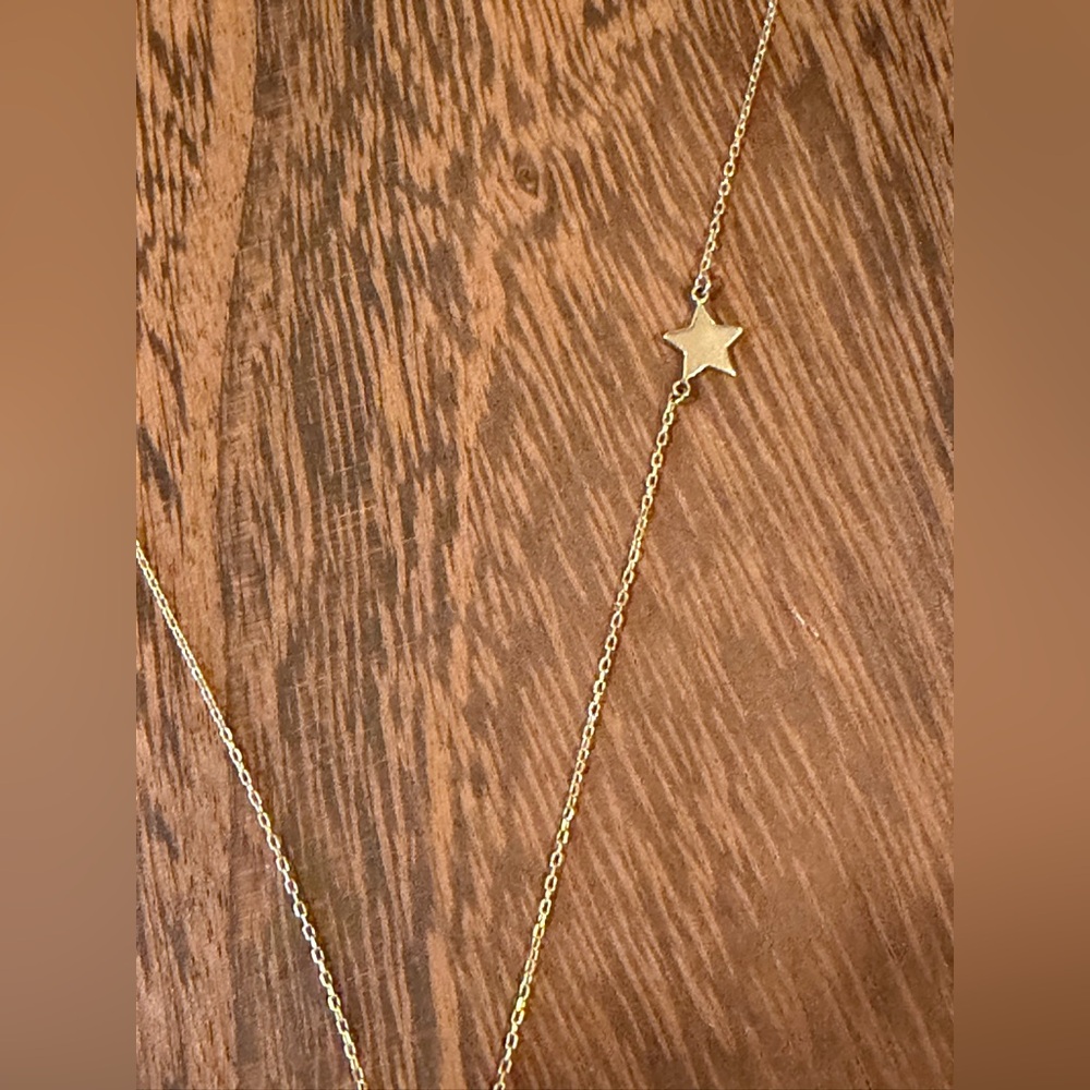 Gold Crescent Moon and Star 14k Necklace - Picture 3 of 9